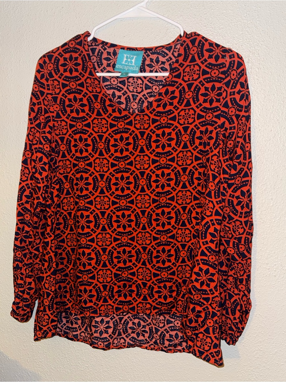 escapada Red and Navy Geometric Long Sleeve Top